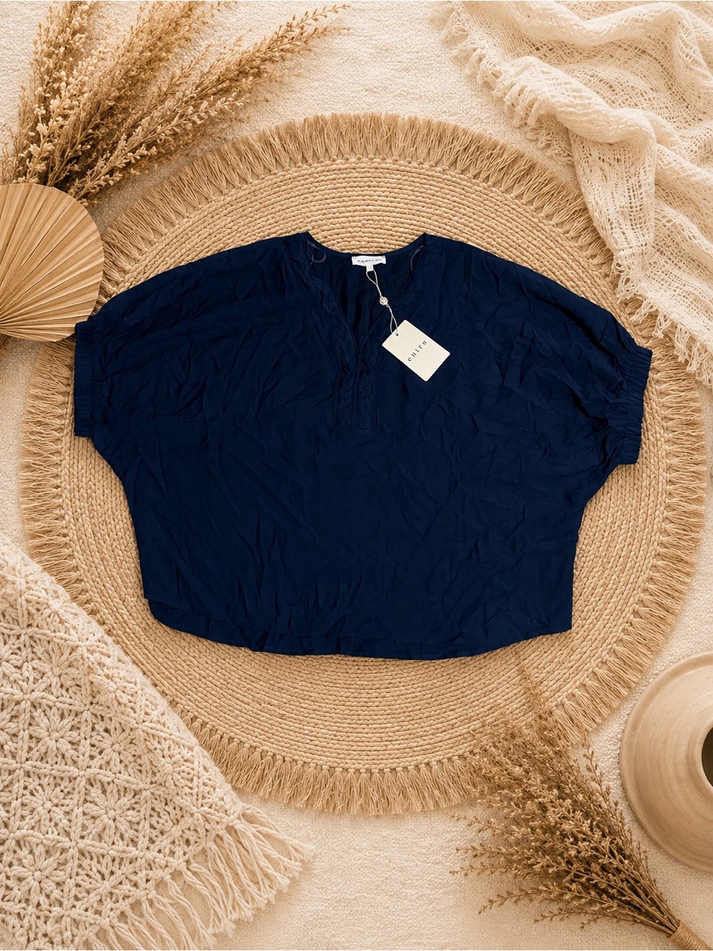 Entro Navy Oversized Blouse | NWT | Dolman Sleeve Boho Top | Boutique